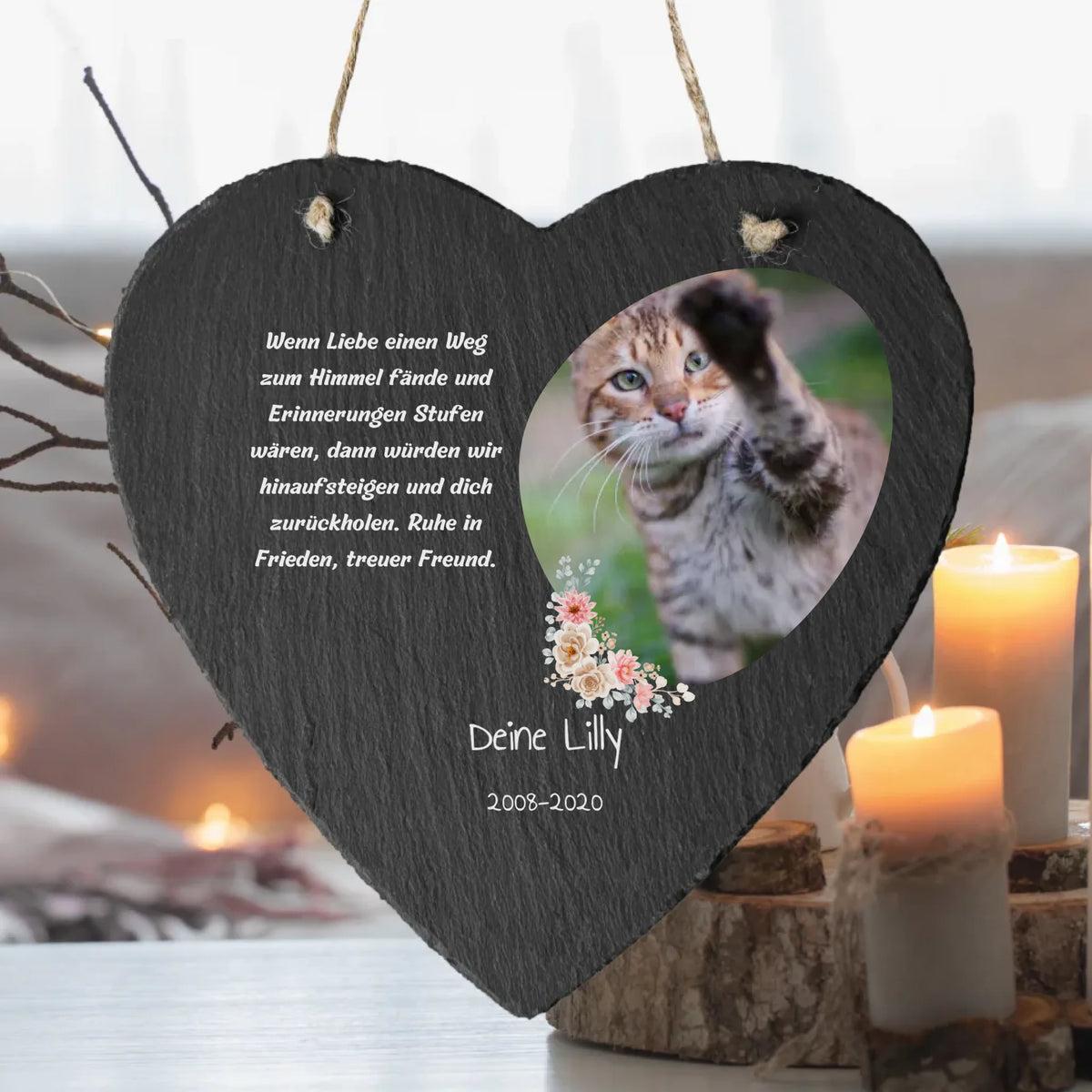 Katzen Herz aus Natur Schiefer - Herz Schieferplatte zum hinstellen | Personalize Palace