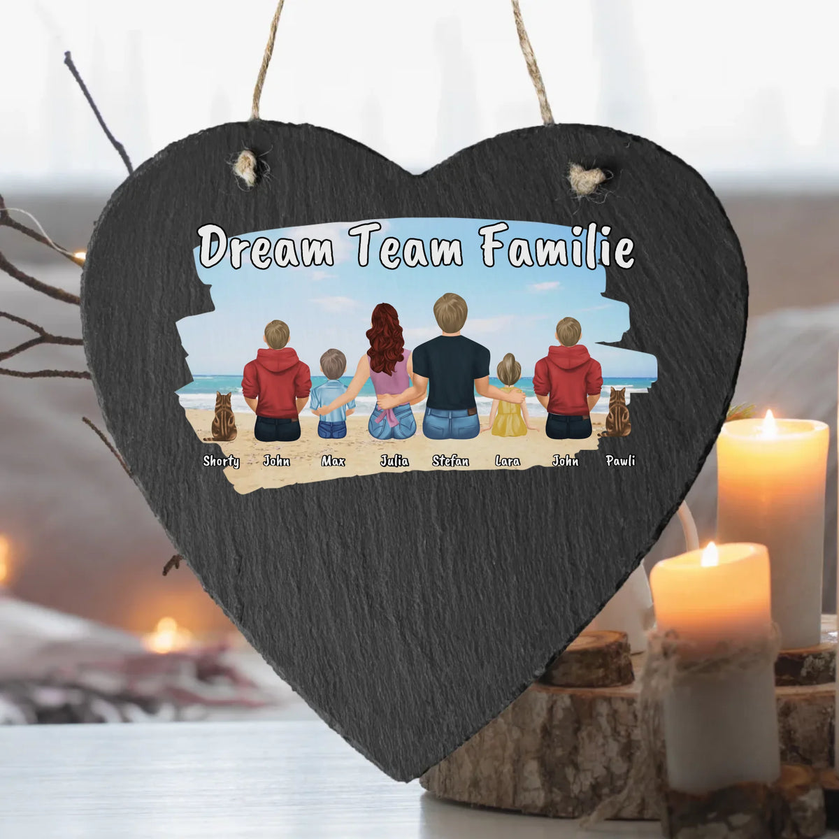 Unsere Familie auf Schiefer - Schieferherz zum hinstellen | Personalize Palace
