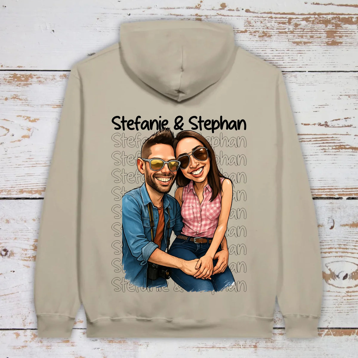 Karikatur Paar Hoodie mit euren Namen und Bild - individueller Hoodie | Personalize Palace