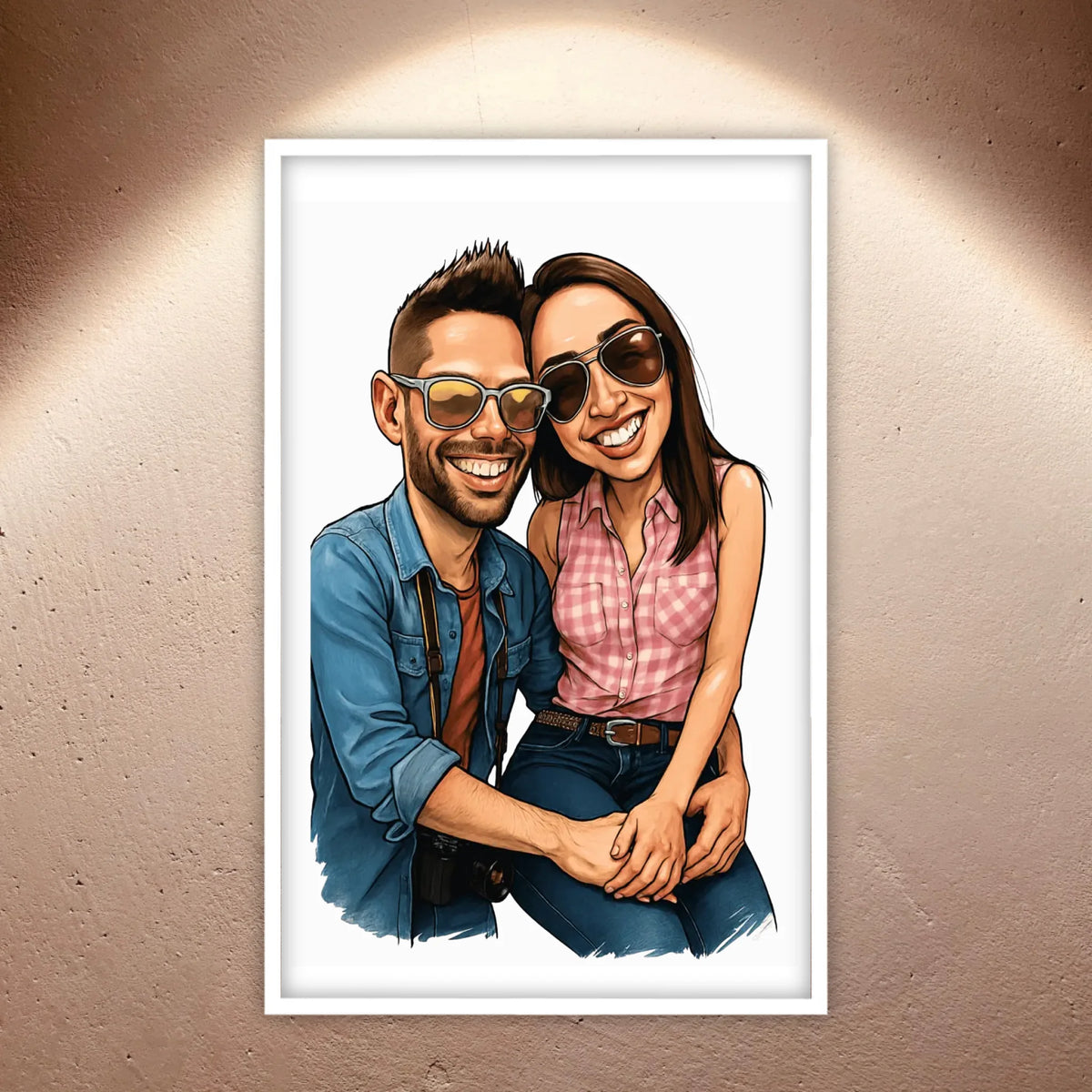 Your family as a caricature - personalized poster with frame