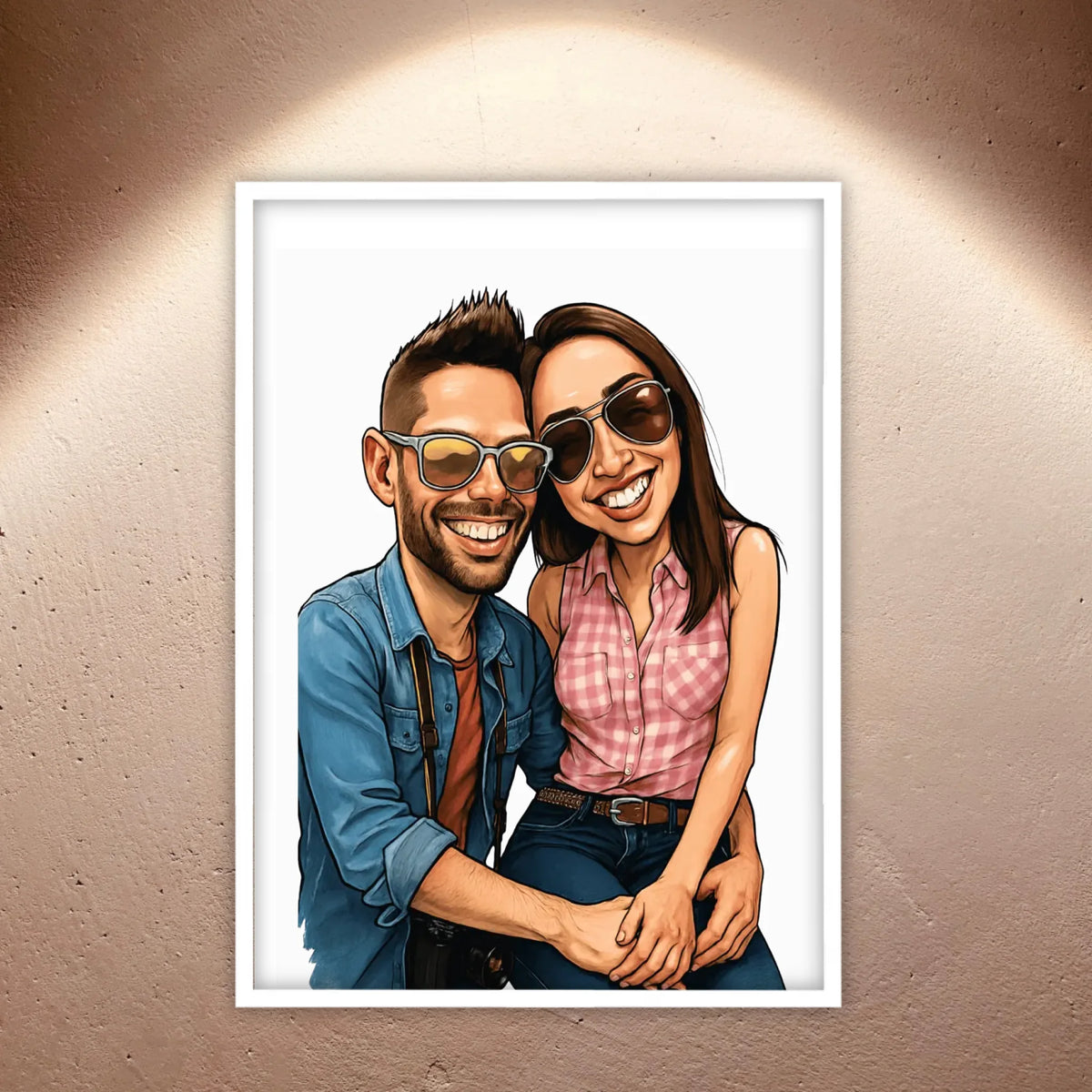 Your family as a caricature - personalized poster with frame
