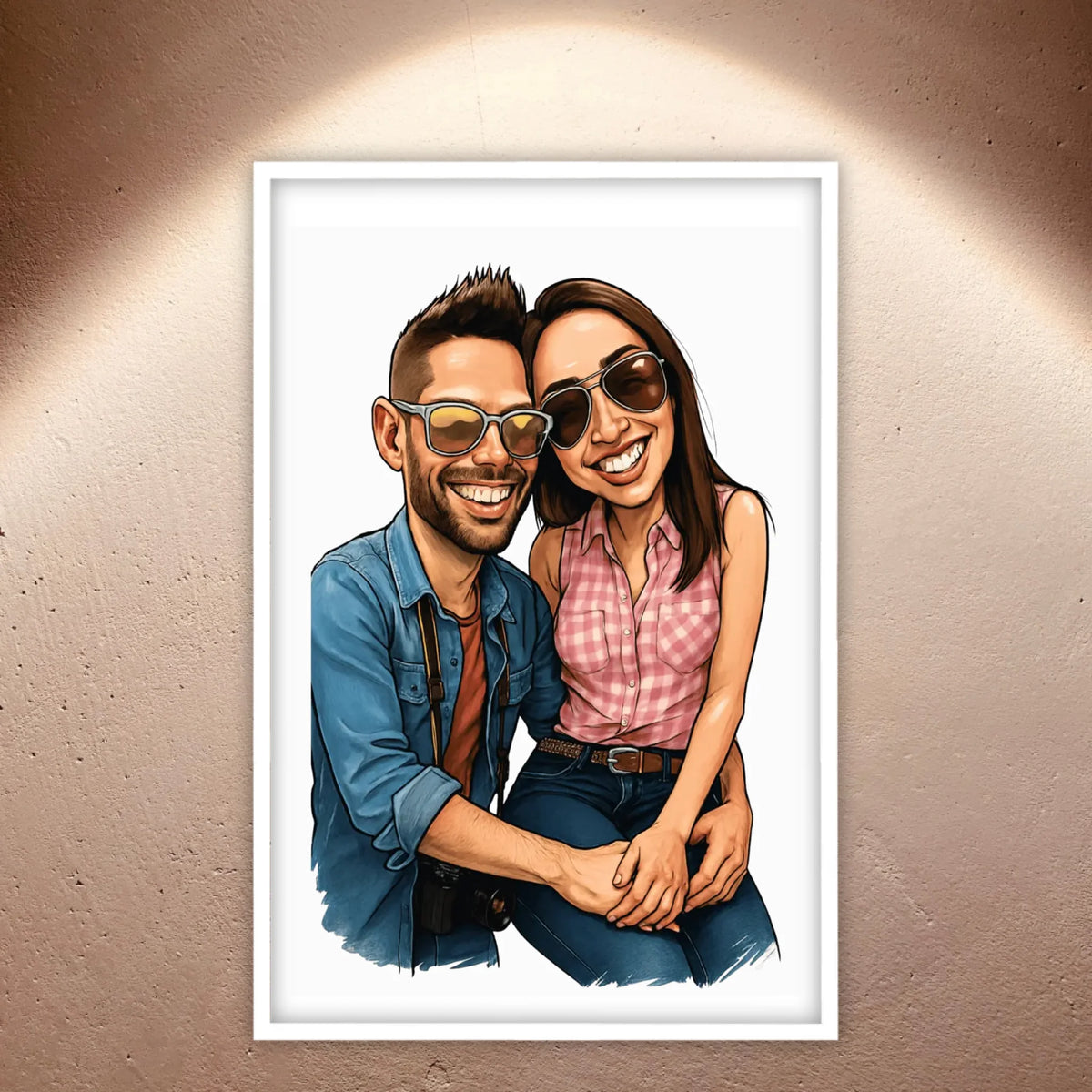 Your family as a caricature - personalized poster with frame
