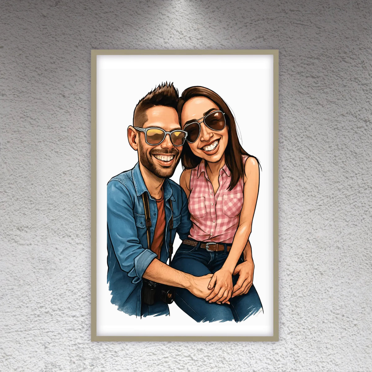 Your family as a caricature - personalized poster with frame