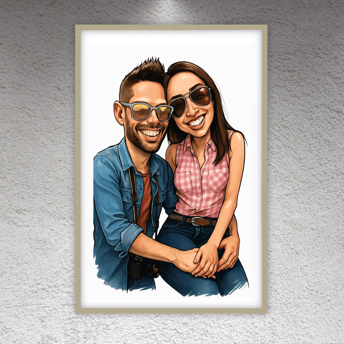 Your family as a caricature - personalized poster with frame