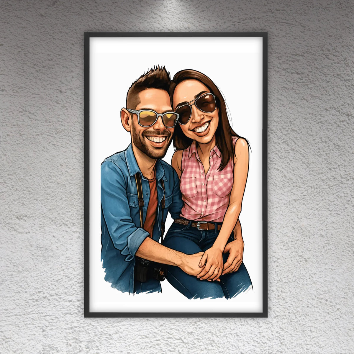 Your family as a caricature - personalized poster with frame