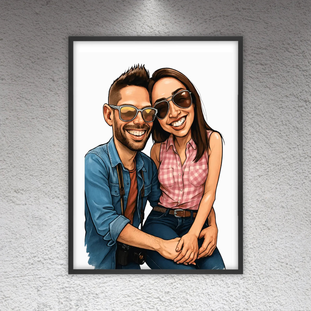 Your family as a caricature - personalized poster with frame