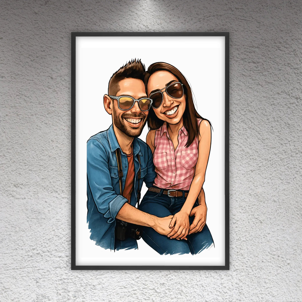 Your family as a caricature - personalized poster with frame