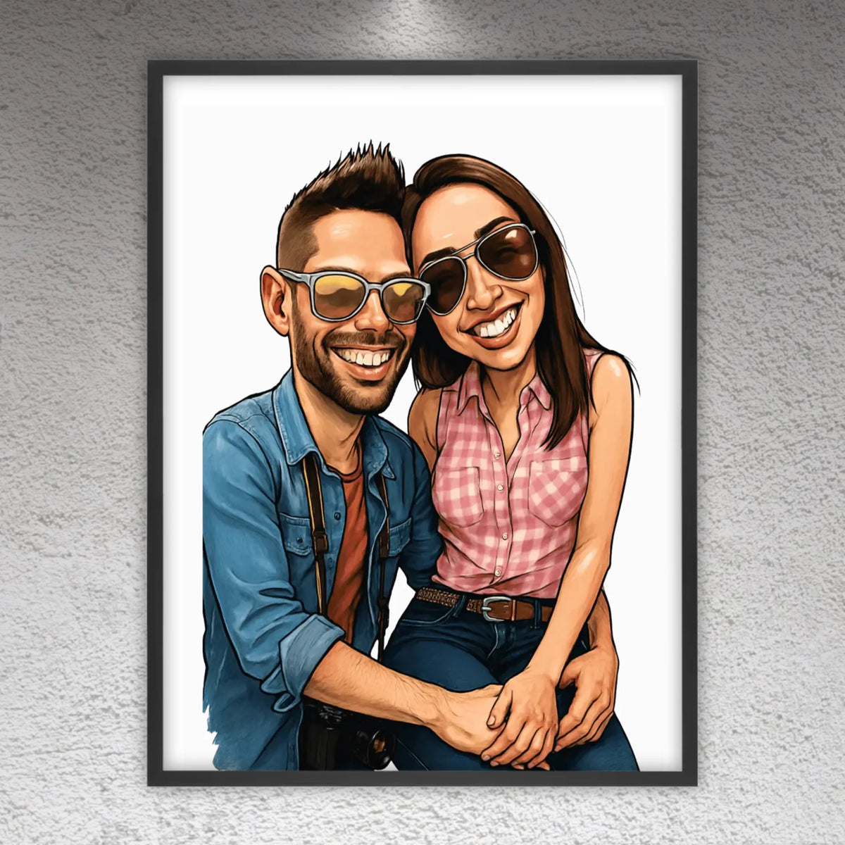 Your family as a caricature - personalized poster with frame