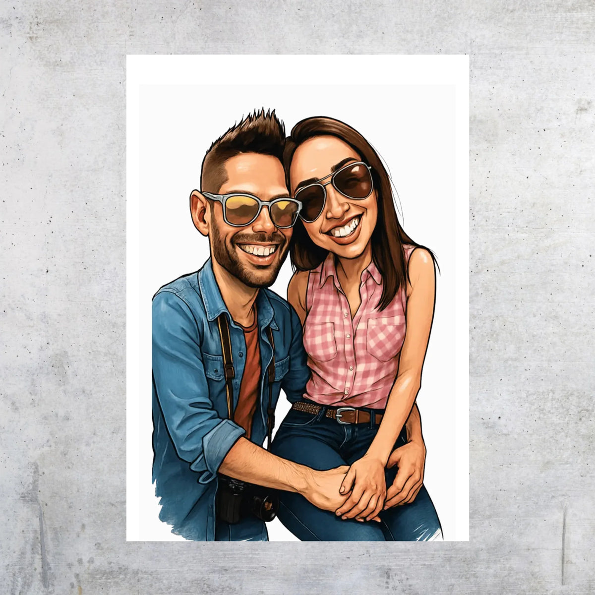 Your family as a caricature - personalized poster with frame