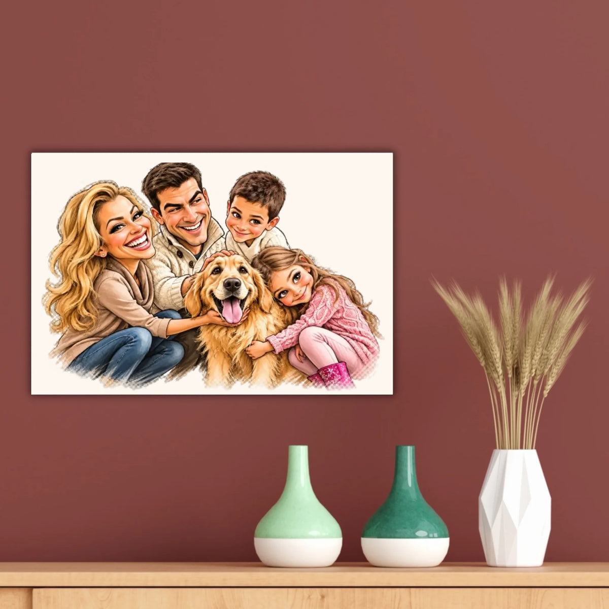 Your family as a caricature - personalized poster with frame