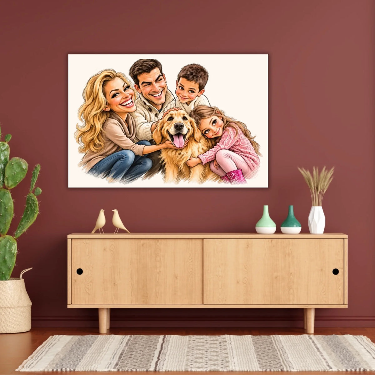 Your family as a caricature - personalized poster with frame