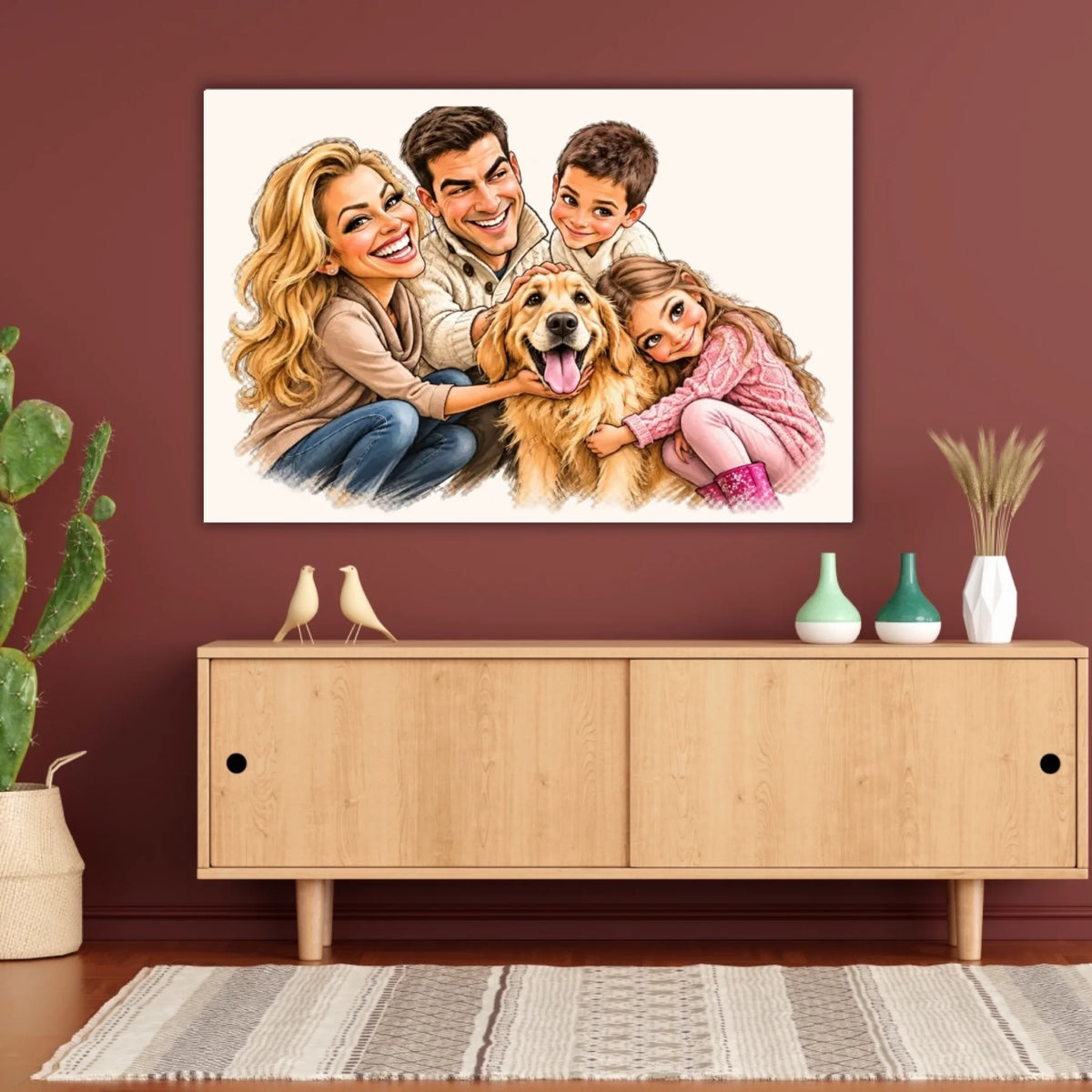 Your family as a caricature - personalized poster with frame