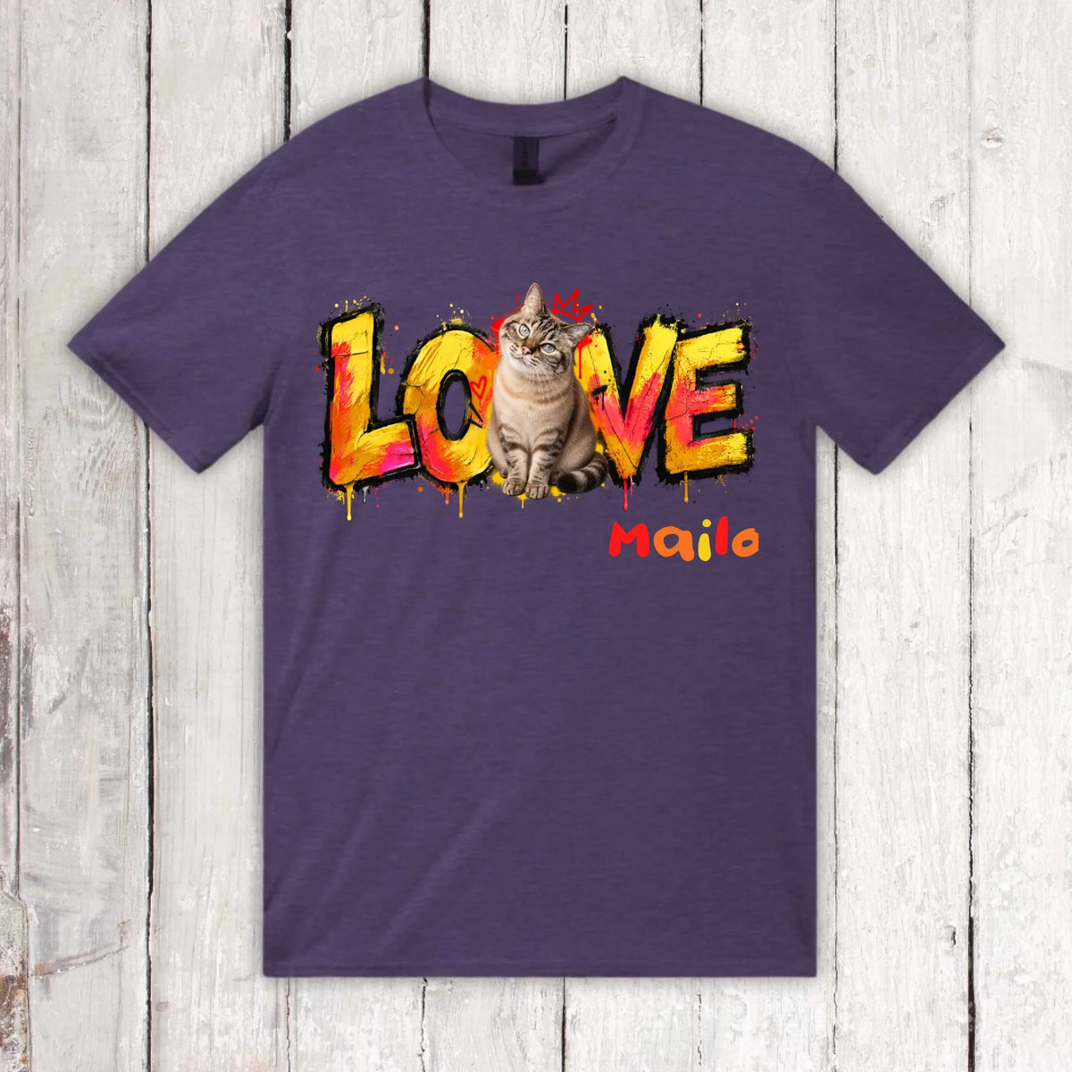 Personalisierter Katzen-Hoodie mit Foto – LOVE Street Art Graffiti