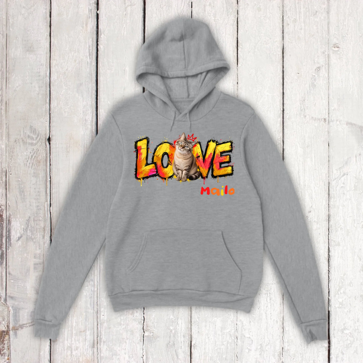 Personalisierter Katzen-Hoodie mit Foto – LOVE Street Art Graffiti | Personalize Palace