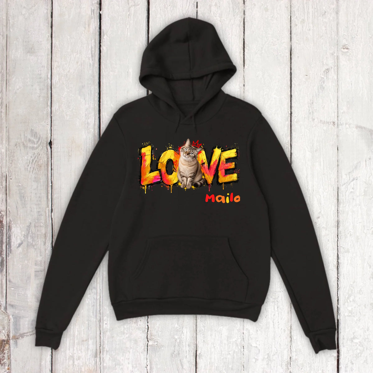 Personalisierter Katzen-Hoodie mit Foto – LOVE Street Art Graffiti | Personalize Palace