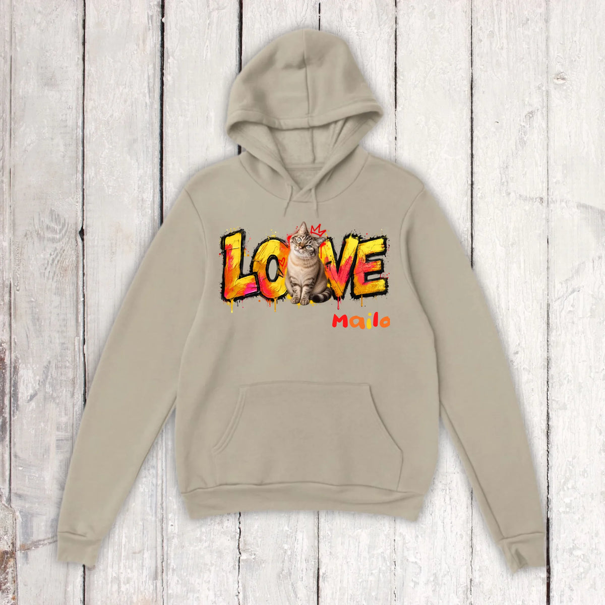 Personalisierter Katzen-Hoodie mit Foto – LOVE Street Art Graffiti | Personalize Palace