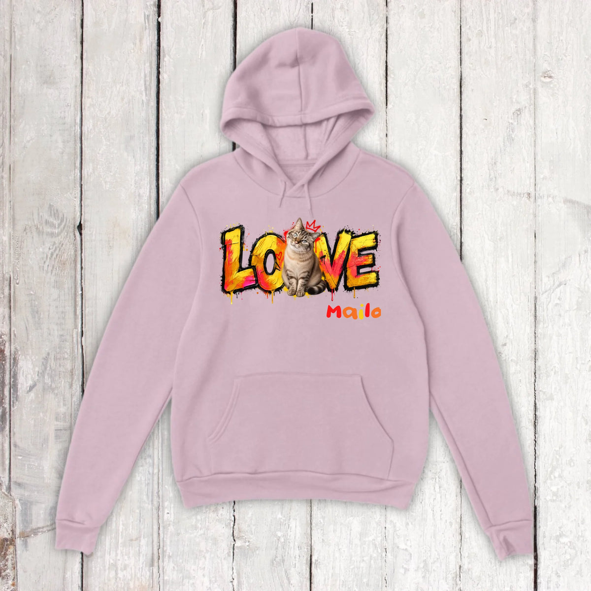 Personalisierter Katzen-Hoodie mit Foto – LOVE Street Art Graffiti | Personalize Palace