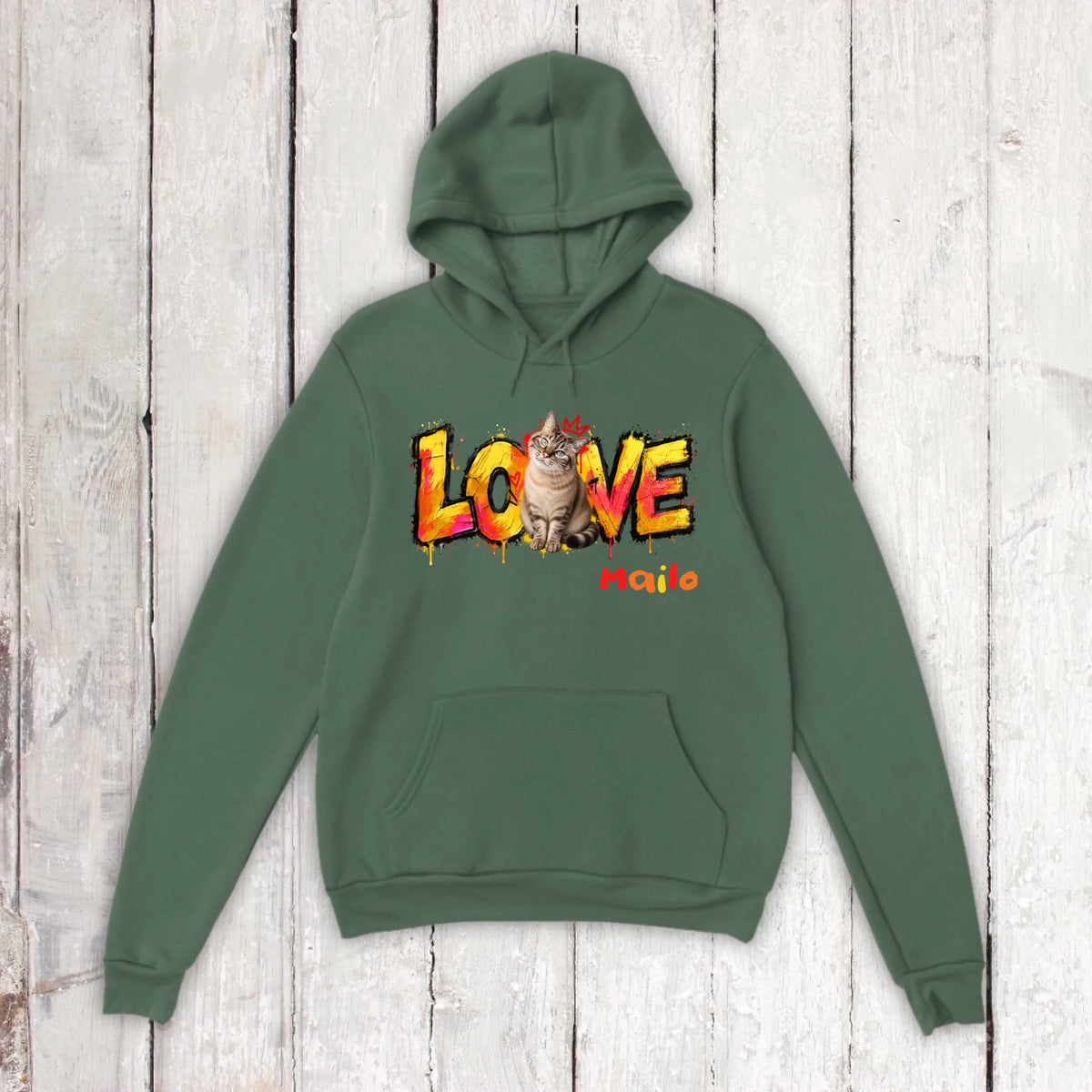 Personalisierter Katzen-Hoodie mit Foto – LOVE Street Art Graffiti | Personalize Palace