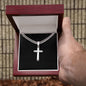 Engraved steel cross - personalized necklace 