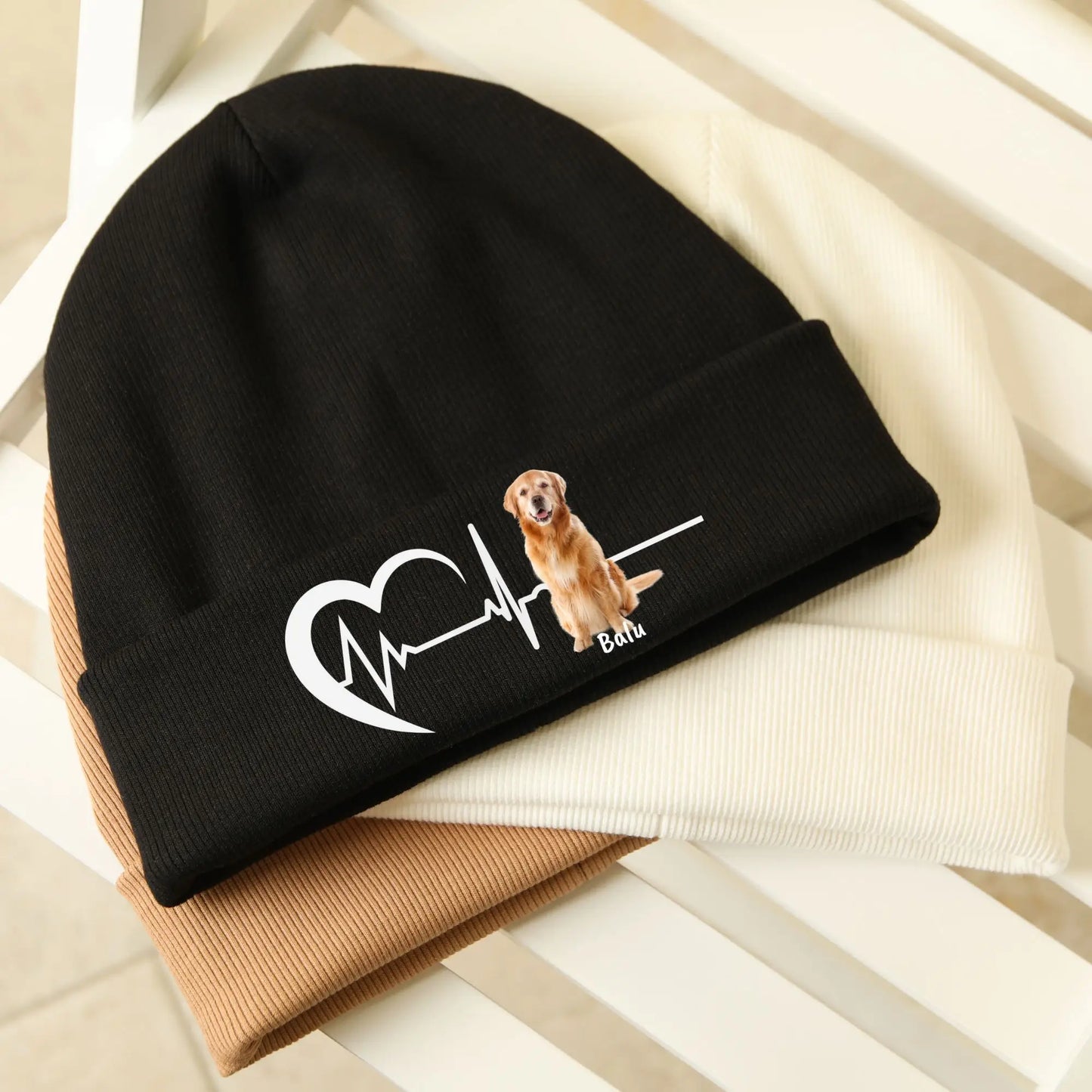 Personalisierte Mütze: Herzschlag Beanie - individuelle Strickmütze | Personalize Palace