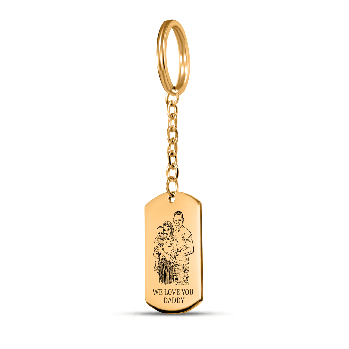 Engraved family portrait keychain for Dad