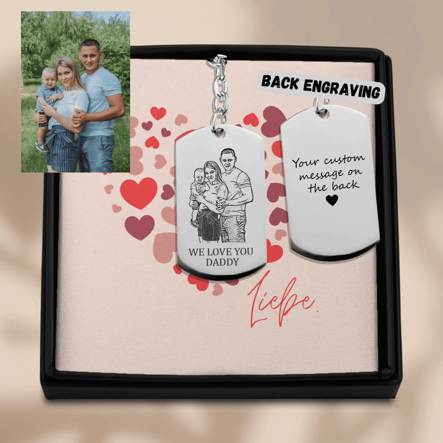 Engraved family portrait keychain for Dad