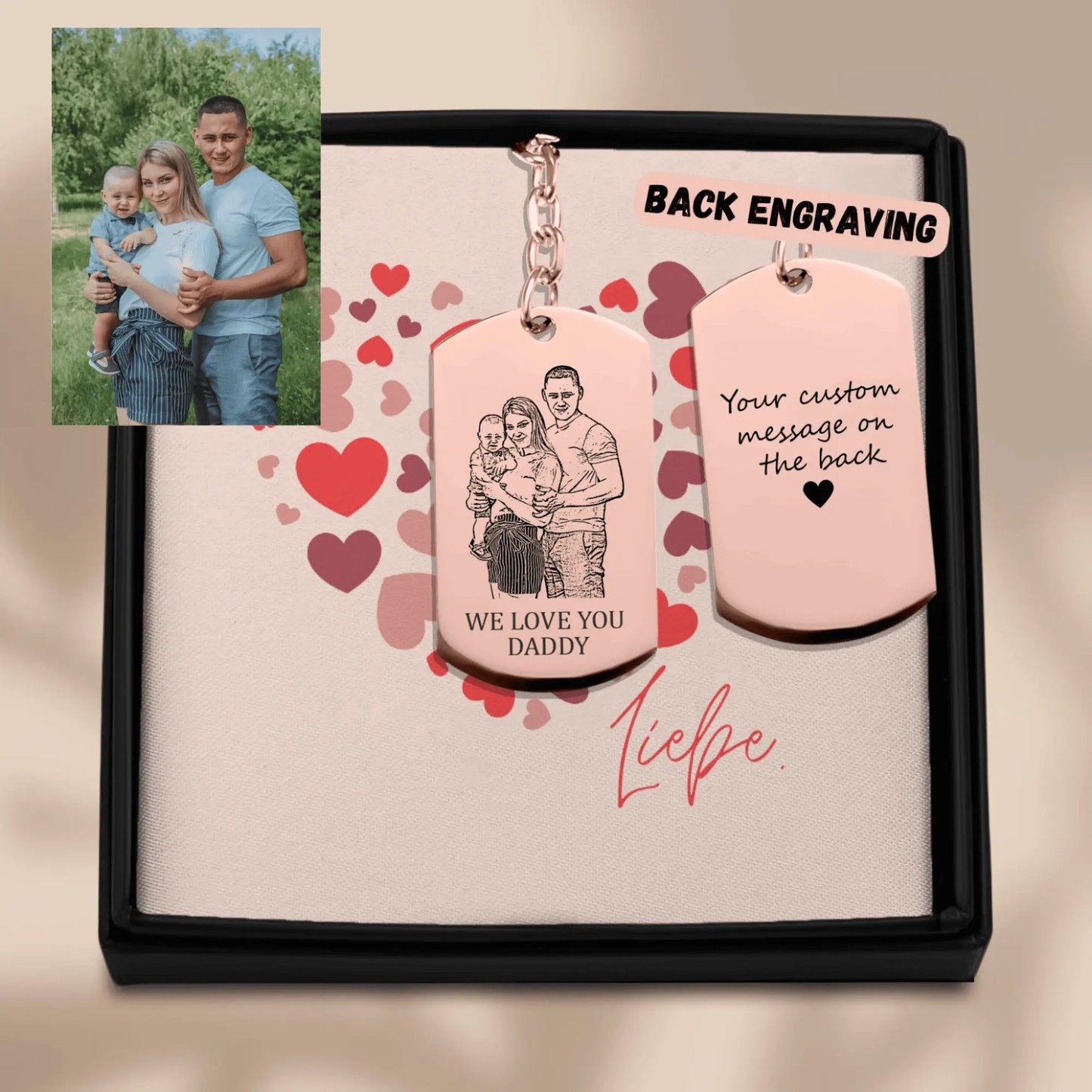 Engraved family portrait keychain for Dad